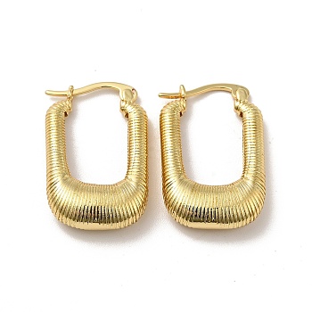 Rack Plating Brass Rectangle Thick Hoop Earrings for Women, Real 18K Gold Plated, 25x16x5.5mm, Pin: 0.8mm