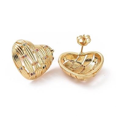 Cubic Zirconia Heart Stud Earrings(EJEW-C008-21G-02)-2