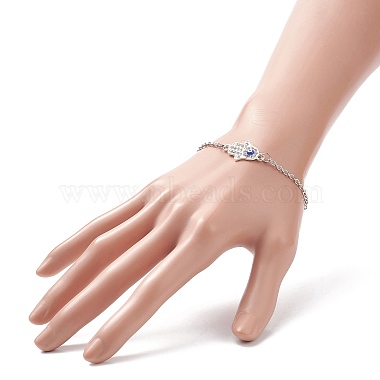 2Pcs 2 Color Crystal Rhinestone Hamsa Hand with Evil Eye Link Bracelet(BJEW-JB09161)-5