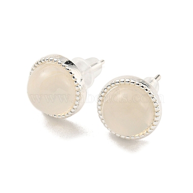 White Round Natural Agate Stud Earrings