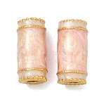 Alloy Enamel Beads, Column, Golden, Misty Rose, 14.5x7.5mm, Hole: 2.5mm(ENAM-B037-14G-02)