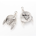 Tibetan Style Alloy Pendants, Flat Round with Wolf and Wing, Cadmium Free & Lead Free, Antique Silver, 38.5x25x10mm, Hole: 7mm(X-TIBEP-Q064-15AS-RS)