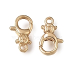 Brass Lobster Claw Clasps, Bear, Nickel Free, Real 18K Gold Plated, 12x7x3mm, Hole: 1.4mm(KK-CBA4292-07G)