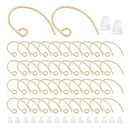 PandaHall Elite 100Pcs Brass Earring Hooks, Ear Wire, with 120Pcs Plastic Ear Nuts, Golden, 21~22x13~14mm, Hole: 0.8mm, 21 Gauge, Pin: 0.7mm(KK-PH0002-74)