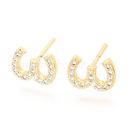 Brass Micro Pave Clear Cubic Zirconia Stud Earrings, Greek Alphabet, Real 18k Gold Plated, Letter.W, 8.5x6x1.9mm, Pin: 0.9mm(EJEW-O103-04G)
