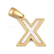 Natural White Shell Alphabet Pendants, Ion Plating(IP) Real 18K Gold Plated 304 Stainless Steel Charms, Letter X, 17x14.5x1.5mm, Hole: 5x3mm(STAS-M338-02G-X)