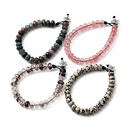 Natural & Synthetic Gemstone Beaded Bracelets, with Cowhide Leather Cord, 201 Stainless Steel Beads, Tibetan Style Alloy Beads, 7-3/4 inch(19.6cm)(BJEW-JB05457)