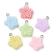 Opaque Resin Pendants, Druzy Star Charms with Platinum Plated Iron Loops, Mixed Color, 21x17.5x7mm, Hole: 1.8mm(RESI-A025-02)