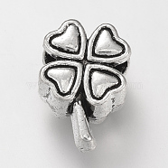 Tibetan Style Alloy European Beads, Large Hole Beads, Cadmium Free & Lead Free, Clover, Antique Silver, 13x9x7mm, Hole: 4.5mm, about 490pcs/1000g(TIBE-S310-079AS-LF)