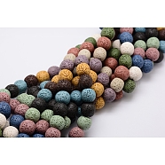 Natural Lava Rock Bead Strands, Dyed, Round, Mixed Color, 16mm, Hole: about 2.5~3mm, about 28pcs/strand, 15 inch(G-L435-03-16mm)