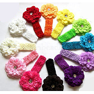 Cotton Elastic Baby Headbands, for Girls, Hair Accessories, with Rhinestone, Flower, Mixed Color, 280x38mm(OHAR-S197-038)