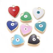 Golden Tone Brass Pendants, with Enamel, Heart with Evil Eye, Mixed Color, 22x20x2mm, Hole: 3x3mm(ENAM-L026-B-M)
