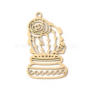 304 Stainless Steel Pendants, Hollow, Plant Charm, Golden, 32.5x19x0.9mm, Hole: 1.6mm(STAS-K250-10G)
