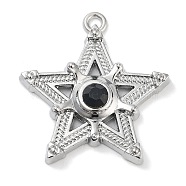 Alloy Rhinestone Pendants, Star Charm, Platinum, Jet, 38x36x6.5mm, Hole: 2.5mm(ALRI-S001-16P-01)