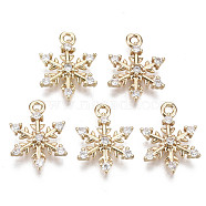 Brass Micro Pave Cubic Zirconia Charms for Christmas, Long-Lasting Plated, Snowflake, Light Gold, Clear, 14x10.5x2mm, Hole: 1mm(X-KK-R111-033)
