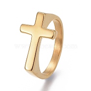 304 Stainless Steel Finger Rings, Cross, Golden, Size 11, 20.5mm(RJEW-O032-12G-20.5mm)