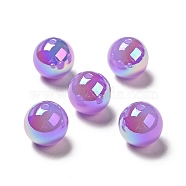 UV Plating Opaque Rainbow Iridescent Acrylic Beads, Round, Medium Purple, 15~16x15mm, Hole: 2mm(SACR-A001-03I)