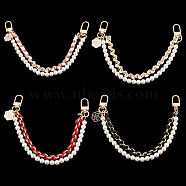 4Pcs 4 Colors Plastic Pearl Beaded & PU Leather Chain Mobile Straps, with Alloy Clasp, Mobile Phone Accessories, Mixed Color, 27x1.6x0.8cm, 1pc/color(FIND-AN0001-13)