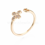 Brass Micro Pave Clear Cubic Zirconia Peg Bails Cuff Finger Ring Settings, for Half Drilled Bead, Nickel Free, Flower, Real 18K Gold Plated, US Size 5 1/2(16mm), pin: 0.6mm(for half drilled bead)(KK-S360-014-NF)