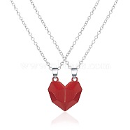 Valentine's Day Stainless Steel Magnetic Heart-shaped Couples Necklace Set with Peach Heart Pendant, Red(RE7695-9)