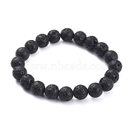 Natural Lava Rock Beads Stretch Bracelets, Round, Inner Diameter: 2-1/2 inch(6.4cm), Bead: 10.5mm(BJEW-G623-02-10mm)
