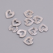 Alloy Cabochons, Nail Art Decoration Accessories, Heart with Grid, Cadmium Free & Lead Free, Platinum, 8x7x1mm(MRMJ-WH0068-57P-RS)