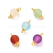 Transparent Frosted Glass Links, with Golden Tone Alloy Flower Daisy Spacer Beads and Brass Findings, Round, Mixed Color, 16x8x8mm, Hole: 2mm(PALLOY-JF00517)