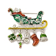 Christmas Theme Sleigh Enamel Pins, Alloy Rhinestone Brooches for Backpack Clothes, Platinum, 40x40x3mm(JEWB-M043-13P-04)