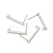 304 Stainless Steel Stud Earring Findings, Rectangle, Stainless Steel Color, 20x2mm, Hole: 1.6mm, Pin: 0.7mm(X-STAS-G224-21P-01)