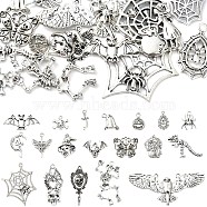 20Pcs 20 Styles Halloween Theme Tibetan Style Alloy Pendants, Mixed Shapes, Antique Silver, 14~53.5x7~70x1.5~5mm, Hole: 0.8~2.5mm, 1pc/style(TIBEP-YW0001-91)