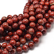 Natural Red Jasper Round Bead Strands, 6mm, Hole: 1mm, about 66pcs/strand, 16 inch(G-P072-19-6mm)