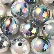 UV Plating Rainbow Iridescent Acrylic Beads, Round, Dark Gray, 15.5x15mm, Hole: 2.7mm(PACR-E001-03G)