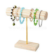 Wood T Bar Bracelet Holder Stand with Goleden Plated Iron Support, Jewelry Display Organizer for Bracelets, Navajo White, 6x19.4x20.2cm(BDIS-WH0016-02A)