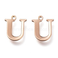 Vacuum Plating  304 Stainless Steel Charms, Laser Cut, Alphabet, Rose Gold, Letter.U, 12x10x0.8mm, Hole: 1mm(STAS-H112-U-RG)