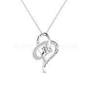 TINYSAND Rhodium Plated 925 Sterling Silver Heart to Heart Necklace, with Cubic Zirconia, Platinum, 13.5 inch(TS-N463-S)