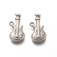 201 Stainless Steel Pendants, Guitar, Stainless Steel Color, 21x10.5x3mm, Hole: 1.4mm(STAS-H125-43P)