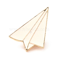 Alloy Enamel Brooches, Enamel Pin, with Butterfly Clutches, Paper Plane, Light Gold, White, 29.5x21x10mm(PALLOY-G276-05B-LG)
