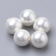 Shell Pearl Beads, Half Drilled, Round, Creamy White, 6mm, Half Hole: 1mm(BSHE-T008-6mm)