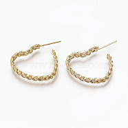 Brass Micro Pave Clear Cubic Zirconia Half Hoop Earrings, Stud Earring, Heart, Nickel Free, Real 18K Gold Plated, 32.5x24x3.5mm, Pin: 0.7mm(KK-R117-051-NF)