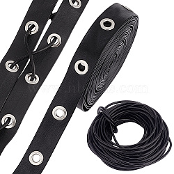 Elite 2 Styles Flat Imitation Leather & Cowhide Leather Cords, Garment Accessories, Black, 20x2~3mm(LC-PH0001-12)