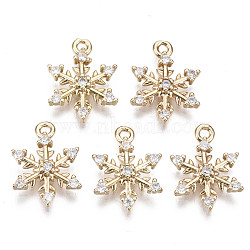 Brass Micro Pave Cubic Zirconia Charms for Christmas, Long-Lasting Plated, Snowflake, Light Gold, Clear, 14x10.5x2mm, Hole: 1mm(X-KK-R111-033)
