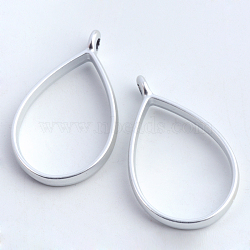 Rack Plating Alloy teardrop, Open Back Bezel Pendants, For DIY UV Resin, Epoxy Resin, Pressed Flower Jewelry, Hollow, Cadmium Free & Nickel Free & Lead Free, Matte Silver, 33.9x20.5x3.8mm, Hole: 2.8mm(X-PALLOY-S047-29B-FF)
