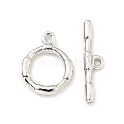Brass Toggle Clasps, Cadmium Free & Lead Free, Round, Platinum, Ring: 13.5x11x2mm, Hole: 1.2mm, Inner Diameter: 7mm, Bar: 18x4.5x2mm, hole: 1.2mm(KK-G416-28P)