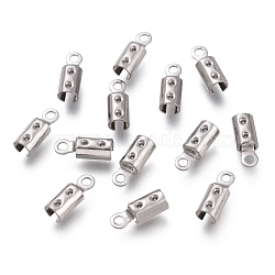 304 Stainless Steel Folding Crimp Ends, Fold Over Crimp Cord Ends, Stainless Steel Color, 8.5x3mm, Hole: 1.2mm(STAS-L262-04B-P)