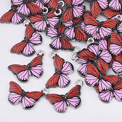 Printed Alloy Pendants, with Enamel, Butterfly, Platinum, Red, 13x20x2mm, Hole: 1.6mm(PALLOY-R111-13E)