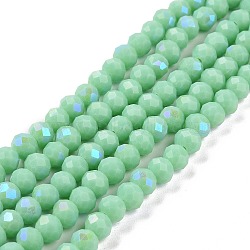 Electroplate Glass Beads Strands, Opaque Solid Color, AB Color Plated, Faceted, Rondelle, Dark Sea Green, 4x3mm, Hole: 0.4mm, about 113~115pcs/strand, 41~42cm(EGLA-A034-P4mm-B22)