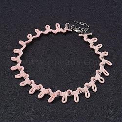 Cloth Gothic Choker Necklaces, with Iron Finding, Platinum, Misty Rose, 11.4 inch(29cm)(NJEW-E085-29C)