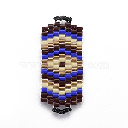 MIYUKI & TOHO Handmade Japanese Seed Beads Links, Loom Pattern, Rectangle, Colorful, 34~35x14~14.5x1.6~2mm, Hole: 1.8~2mm(SEED-E004-E06)