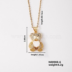 Cute Brass Micro Pave Clear Cubic Zirconia Pendant Necklaces for Women, with Opal, Golden, Bear, 15.75 inch(40cm)(RS8490-3)