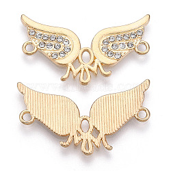 Mother's Day Alloy Crystal Rhinestone Connector Charms, Wing with Mom Links, Cadmium Free & Lead Free, Light Gold, 19x33x2mm, Hole: 1.8mm(PALLOY-T087-03KC)